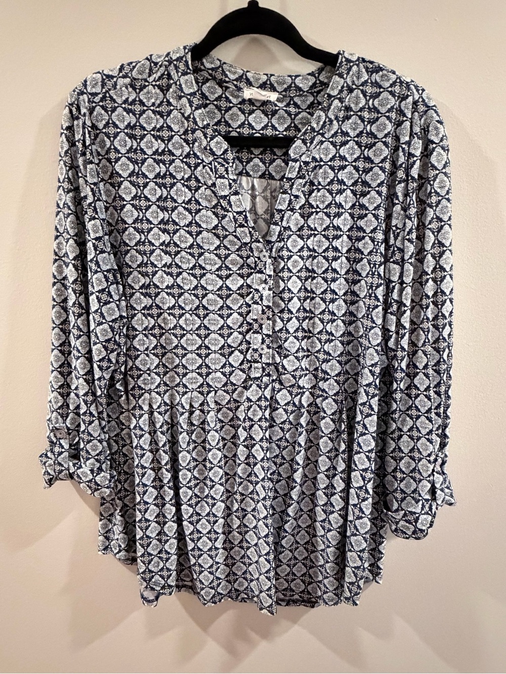 Westport Navy and White Printed V-Neck Peplum Tunic